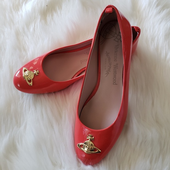 Vivienne Westwood Shoes - B2G1 Vivienne Westwood Coral/Gold Vinyl Flats